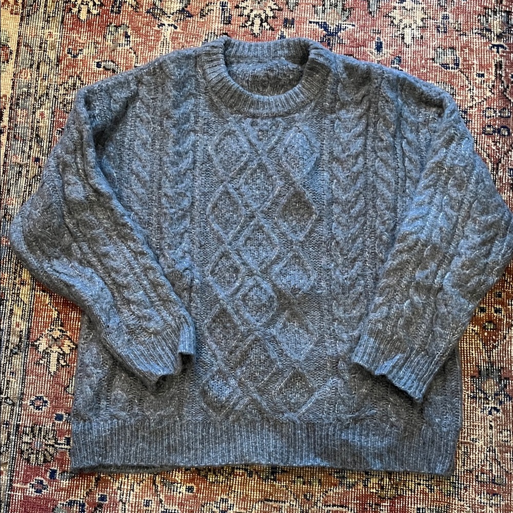 Daily Drills cable-knit blue-gray crewneck sweater